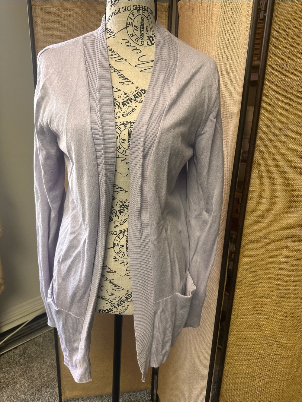 Tahari Soft Lilac Open-Front Cardigan